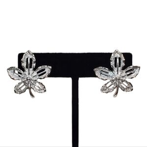 Vintage Signed Sarah Coventry Silver-Tone Leaf Design "Ivy" Clip-On Earrings